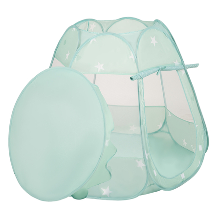Play Tent Castle House Pop Up Ballpit Shell Plastic Balls For Kids, Mint: Grey/ White/ Turquoise