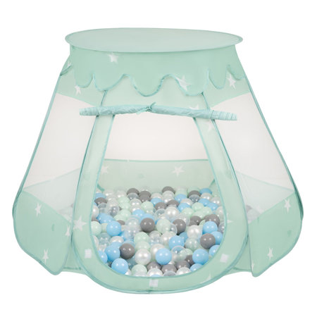 Play Tent Castle House Pop Up Ballpit Shell Plastic Balls For Kids, Mint: Pearl/ Grey/ Transparnet/ Babyblue/ Mint