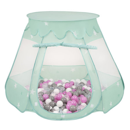 Play Tent Castle House Pop Up Ballpit Shell Plastic Balls For Kids, Mint:Transparent/Grey/White/Pink