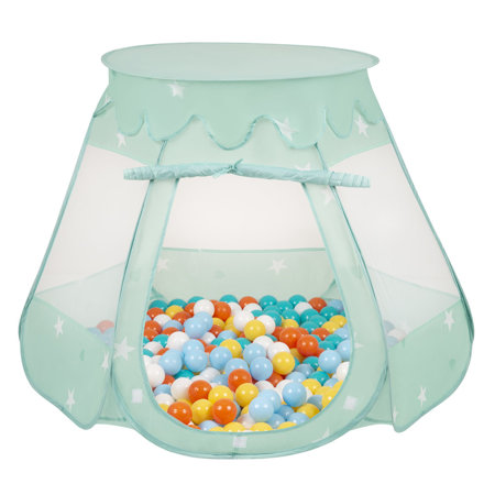 Play Tent Castle House Pop Up Ballpit Shell Plastic Balls For Kids, Mint: White/ Yellow/ Orange/ Babyblue/ Turquoise