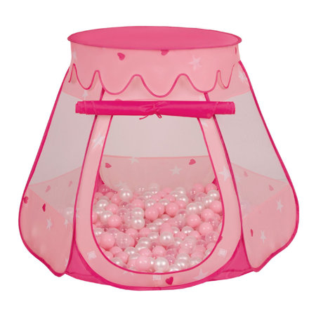 Play Tent Castle House Pop Up Ballpit Shell Plastic Balls For Kids, Pink:Powder Pink-Pearl-Transparent