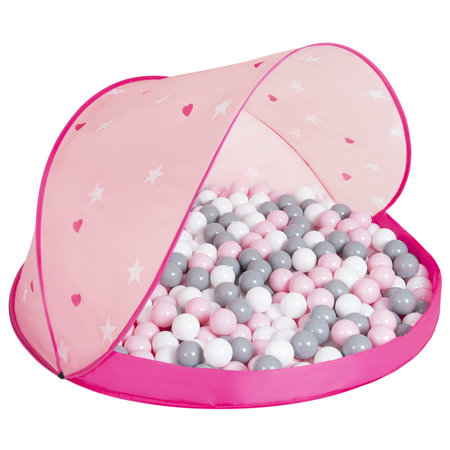 Play Tent Castle House Pop Up Ballpit Shell Plastic Balls For Kids, Pink Shell:White-Grey-Powder Pink