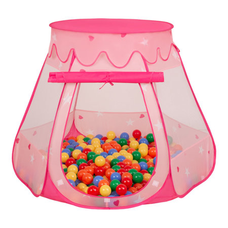 Play Tent Castle House Pop Up Ballpit Shell Plastic Balls For Kids, Pink:Yellow-Green-Blue-Red-Orange