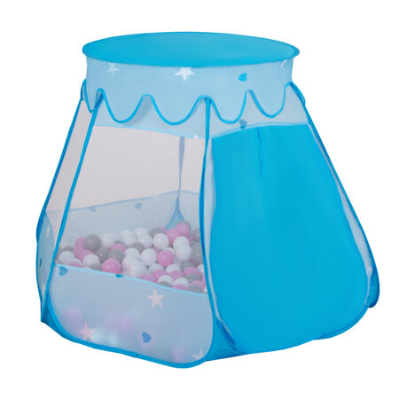 Play Tent For Kids Castle Baby Playhouse For Children With Colorful Balls Pop Up Perfect For Indoor And Outdoor Easy Set Up Includes Carry Bag, Blue: Babyblue-Blue-Pearl