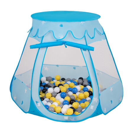 Play Tent For Kids Castle Baby Playhouse For Children With Colorful Balls Pop Up Perfect For Indoor And Outdoor Easy Set Up Includes Carry Bag, Blue: Black-White-Grey-Blue-Yellow