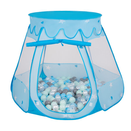 Play Tent For Kids Castle Baby Playhouse For Children With Colorful Balls Pop Up Perfect For Indoor And Outdoor Easy Set Up Includes Carry Bag, Blue: Pearl-Grey-Transparent-Babyblue-Mint