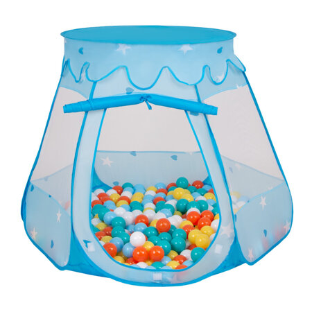 Play Tent For Kids Castle Baby Playhouse For Children With Colorful Balls Pop Up Perfect For Indoor And Outdoor Easy Set Up Includes Carry Bag, Blue: White-Yellow-Orange-Babyblue-Turquoise