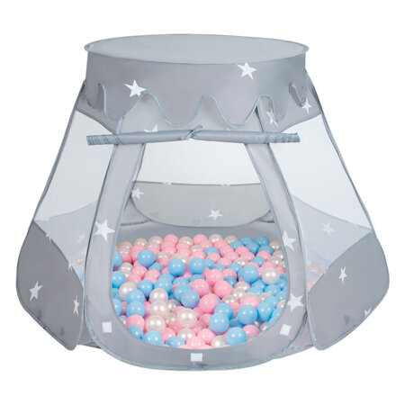 Play Tent For Kids Castle Baby Playhouse For Children With Colorful Balls Pop Up Perfect For Indoor And Outdoor Easy Set Up Includes Carry Bag, Grey: Babyblue/ Puderrosa/ Pearl