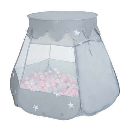 Play Tent For Kids Castle Baby Playhouse For Children With Colorful Balls Pop Up Perfect For Indoor And Outdoor Easy Set Up Includes Carry Bag, Grey: Pearl-Grey-Transparent-Babyblue-Mint