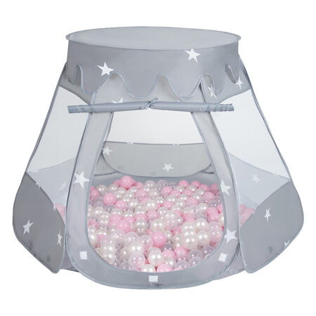 Play Tent For Kids Castle Baby Playhouse For Children With Colorful Balls Pop Up Perfect For Indoor And Outdoor Easy Set Up Includes Carry Bag, Grey: Powder Pink/ Pearl/ Transparent