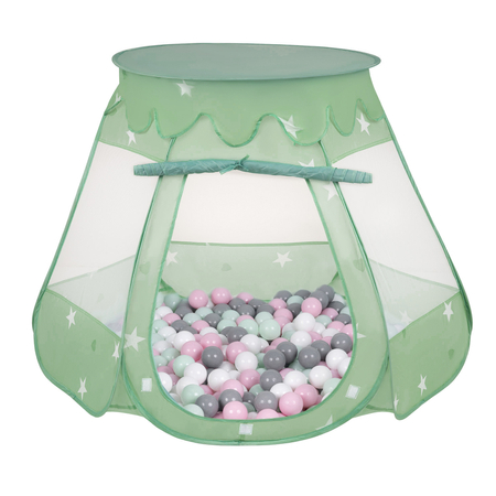 Play Tent For Kids Castle Baby Playhouse For Children With Colorful Balls Pop Up Perfect For Indoor And Outdoor Easy Set Up Includes Carry Bag, Mint:  White/ Grey/ Mint/ Powder Pink