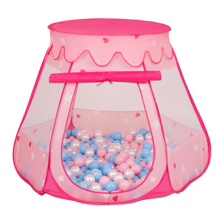 Play Tent For Kids Castle Baby Playhouse For Children With Colorful Balls Pop Up Perfect For Indoor And Outdoor Easy Set Up Includes Carry Bag, Pink: Babyblue-Powder Pink-Pearl