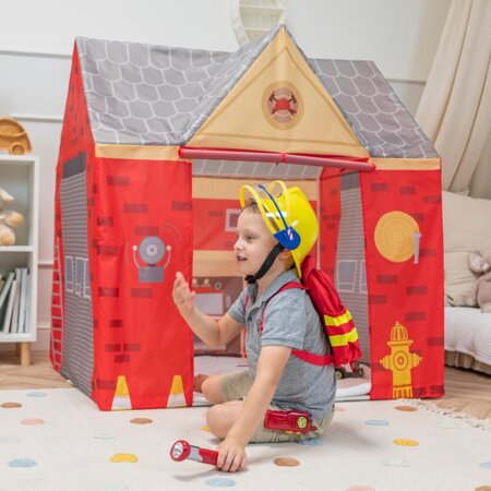 Playhouse For Kids Fire Station Durable And Easy To Assemble Encourages Imaginative Play With Spacious Interior Safe Materials For Indoor And Outdoor Adventures, Red