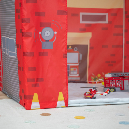 Playhouse For Kids Fire Station Durable And Easy To Assemble Encourages Imaginative Play With Spacious Interior Safe Materials For Indoor And Outdoor Adventures, red-grey, No Balls