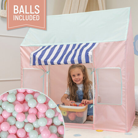 Playhouse Play Tent Foldable for Children Durable Breathable Material for Kids Portable Easy to Assemble For Indoor and Outdoor Compact Design for Creative Imaginative, pink-mint: powder pink/mint, 600 Balls