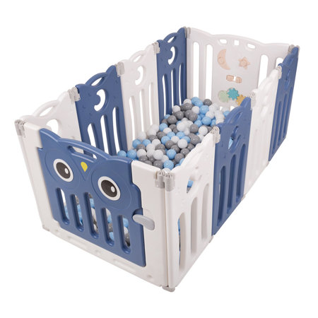 Playpen Box Foldable for Children with Plastic Colourful Balls, White-Blue: Grey/ White/ Babyblue