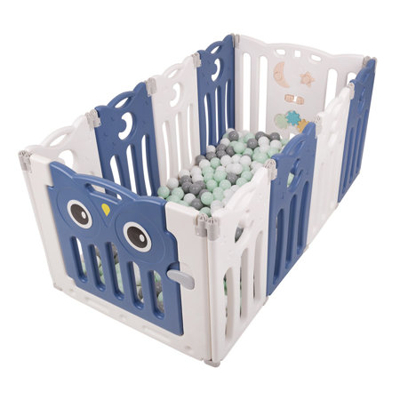 Playpen Box Foldable for Children with Plastic Colourful Balls, White-Blue: White/ Grey/ Mint