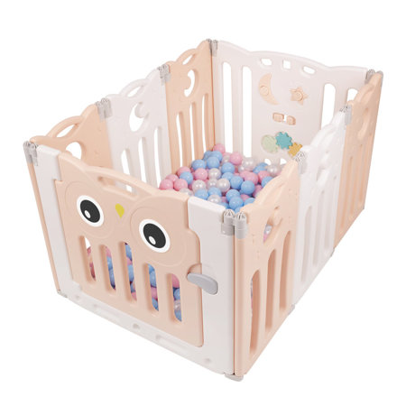 Playpen Box Foldable for Children with Plastic Colourful Balls, White-Pink: Babyblue/ Powder Pink/ Pearl