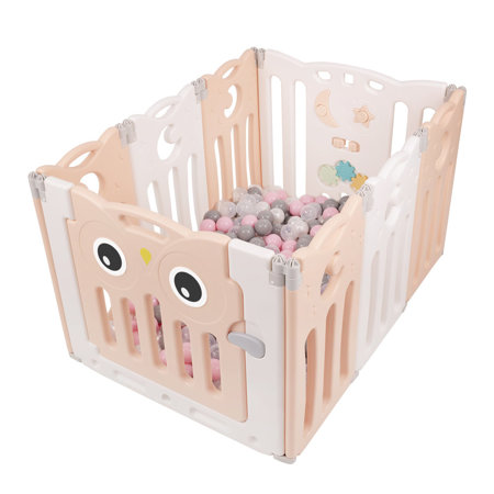 Playpen Box Foldable for Children with Plastic Colourful Balls, White-Pink: Pearl/ Grey/ Transparent/ Powderpink