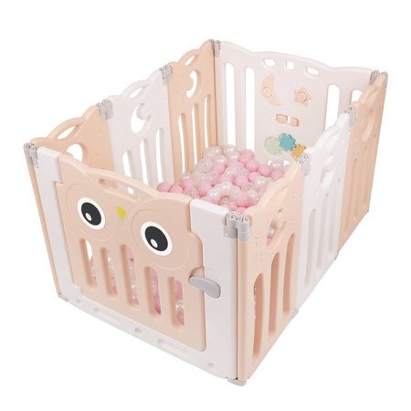 Playpen Box Foldable for Children with Plastic Colourful Balls, White-Pink: Powderpink/ Pearl/ Transparent