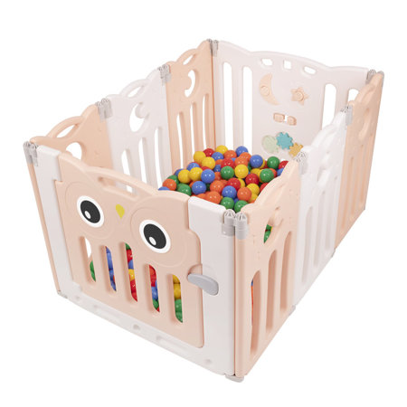 Playpen Box Foldable for Children with Plastic Colourful Balls, White-Pink: Yellow/ Green/ Blue/ Red/ Orange