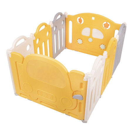 Playpen Box Foldable for Children with Plastic Colourful Balls, White-Yellow