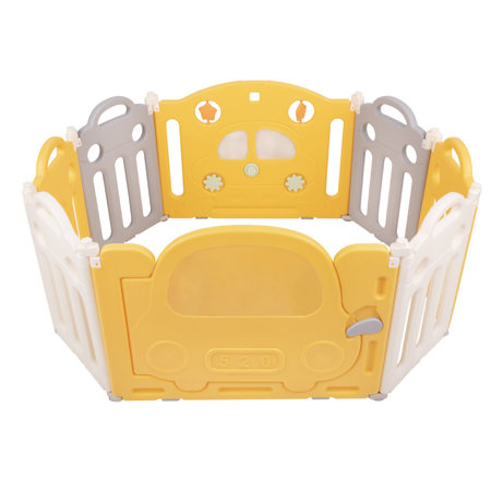 Playpen Box Foldable for Children with Plastic Colourful Balls, White-Yellow: Yellow/ Green/ Blue/ Red/ Orange