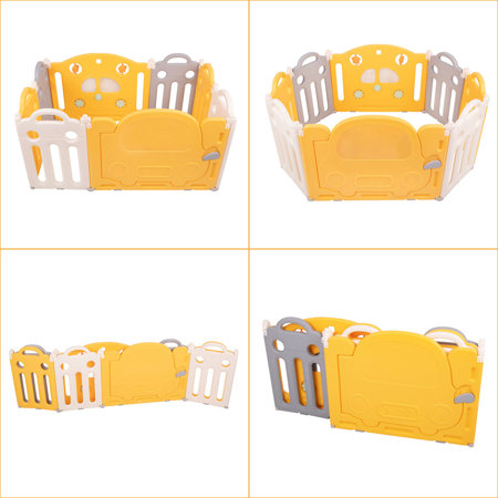 Playpen Box Foldable for Children with Plastic Colourful Balls, White-Yellow: Yellow/ Green/ Blue/ Red/ Orange