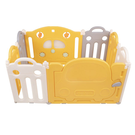 Playpen Box Foldable for Children with Plastic Colourful Balls, White-Yellow: Yellow/ Green/ Blue/ Red/ Orange