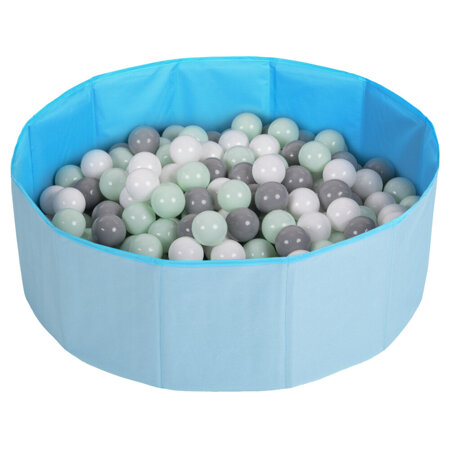 children colourfull foldable ballpit plastic balls, blue: white-gray-mint, 200 balls