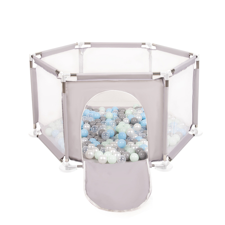 hexagon 6 side play pen with plastic balls , Grey: Pearl/ Grey/ Transparent/ Babyblue/ Mint