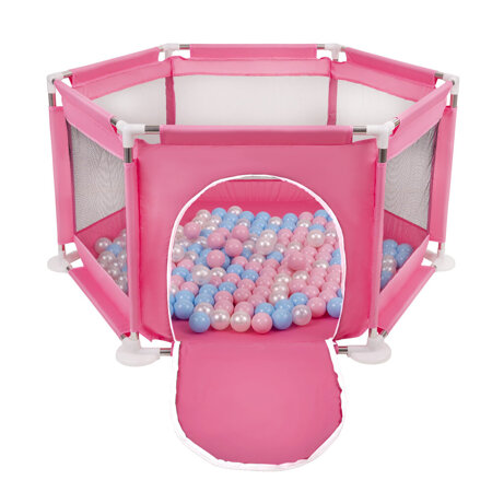 hexagon 6 side play pen with plastic balls, Pink: Babyblue/ Powder Pink/ Pearl