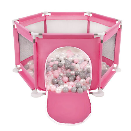 hexagon 6 side play pen with plastic balls, Pink: Pearl/ Grey/ Transparent/ Powder Pink