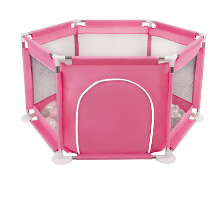 hexagon 6 side play pen with plastic balls , Pink: Pearl/ Grey/ Transparent/ Powder Pink