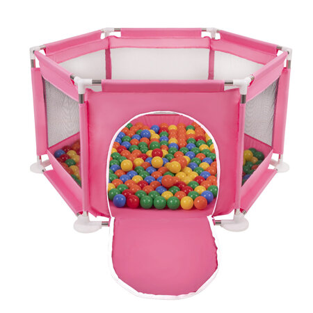 hexagon 6 side play pen with plastic balls, Pink: Yellow/ Green/ Blue/ Red/ Orange