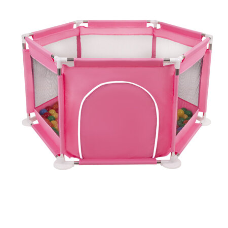 hexagon 6 side play pen with plastic balls , Pink: Yellow/ Green/ Blue/ Red/ Orange