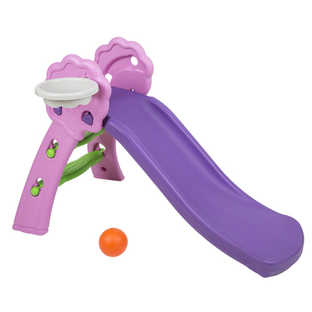 safe colourful kids plastic slide with basket, Purple-Pink-Green