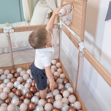 square play pen filled with plastic balls basketball, Beige: Pastel Beige/ Copper/ Pearl