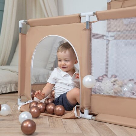 square play pen filled with plastic balls basketball, Beige: Pastel Beige/ Copper/ Pearl