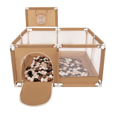 square play pen filled with plastic balls basketball, Beige: Pastel Beige/ Copper/ White/ Black