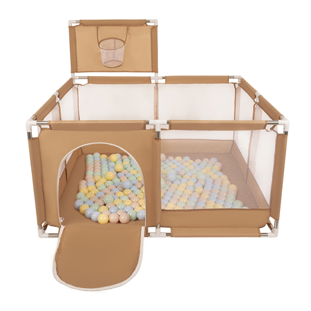 square play pen filled with plastic balls basketball, Beige: Pastel Beige/ Pastel Blue/ Pastel Yellow/ Mint