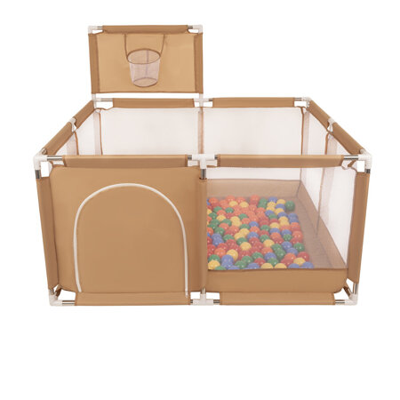 square play pen filled with plastic balls basketball, Beige: Yellow/ Green/ Blue/ Red/ Orange