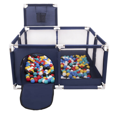 square play pen filled with plastic balls basketball, Blue: Black/ White/ Blue/ Red/ Yellow/ Turquoise