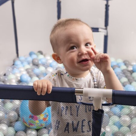 square play pen filled with plastic balls basketball, Blue: Black/ White/ Blue/ Red/ Yellow/ Turquoise