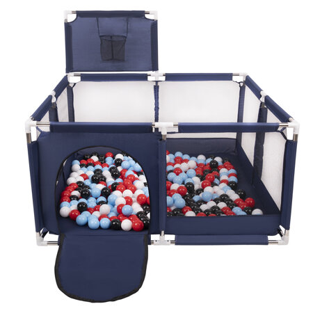 square play pen filled with plastic balls basketball, Blue: Black/ White/ Red/ Babyblue