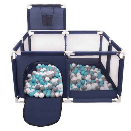 square play pen filled with plastic balls basketball, Blue: Grey/ White/ Turquoise
