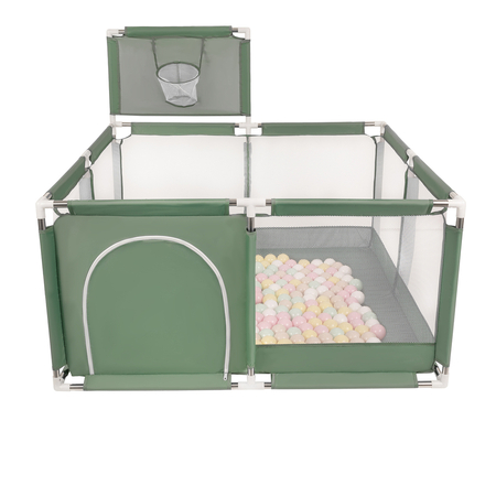 square play pen filled with plastic balls basketball, Green: Pastel Beige/ Pastel Yellow/ White/ Mint/ Light Pink