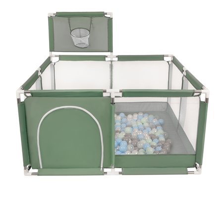 square play pen filled with plastic balls basketball, Green: Pearl/ Grey/ Transparent/ Babyblue/ Mint