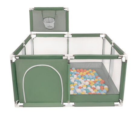 square play pen filled with plastic balls basketball, Green: White/ Yellow/ Orange/ Babyblue/ Turquoise