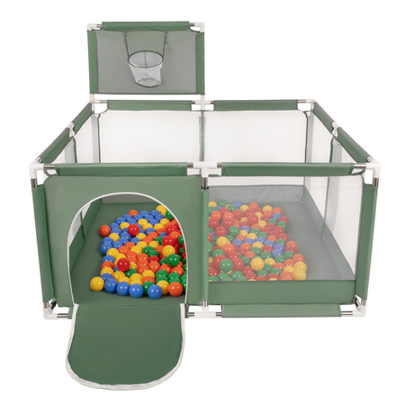 square play pen filled with plastic balls basketball, Green: Yellow/ Green/ Blue/ Red/ Orange